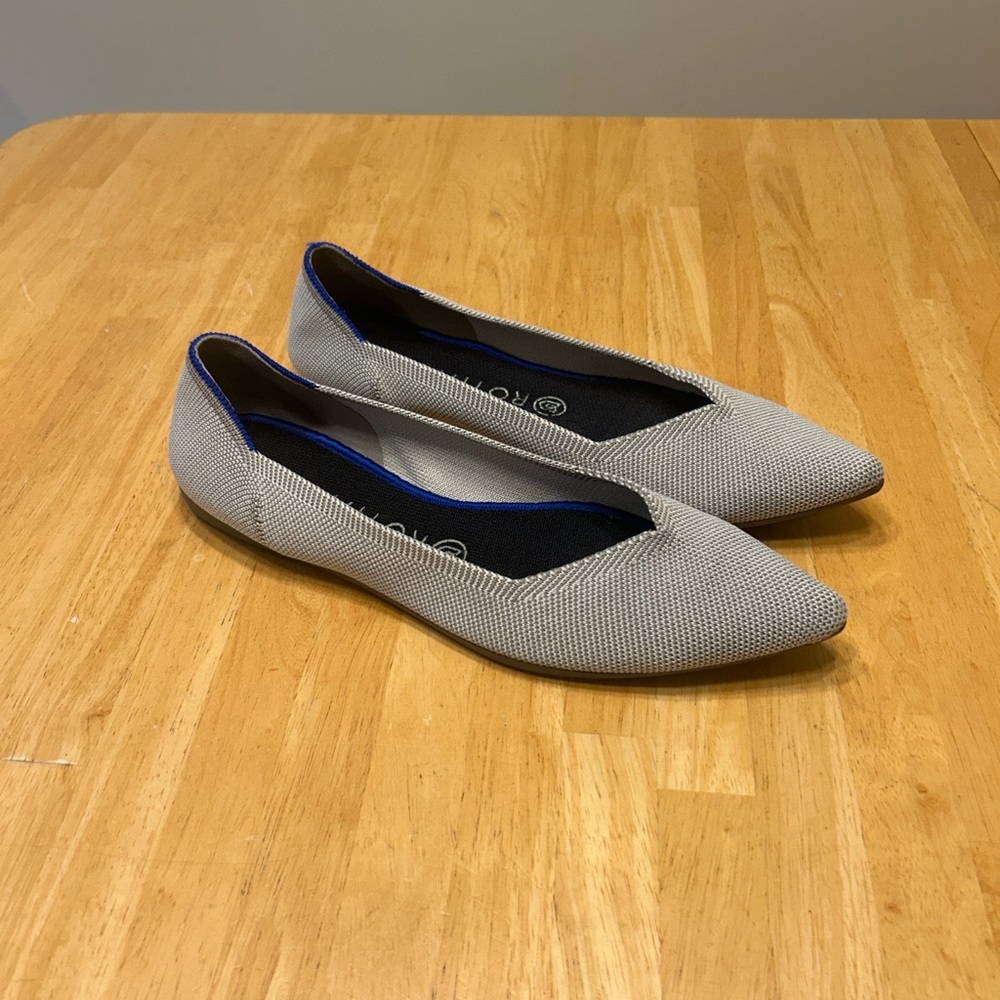 Rothy's Gray Pointed Flats Blue Trim 9.5 EU41